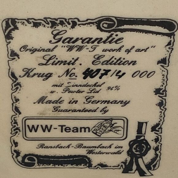 WW Team St. Maria Memorial German Stein Limited Edition Vintage 1994 #407 / 4000 - Picture 9 of 13